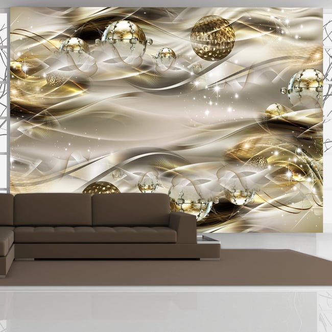 Papier peint intissé panoramique Abstractions Golden Nebula Couleur jaune / doré <span itemprop=