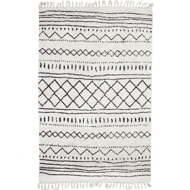 Tapis salon en coton motifs BERBERE ETHNO - style bohème Couleur beige <span itemprop=