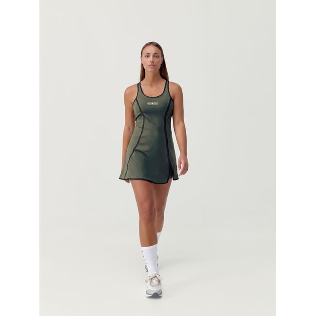 Robe de sport femme Laver Court Avec brassière intégrée séchage rapide vert kaki/noir <span itemprop=