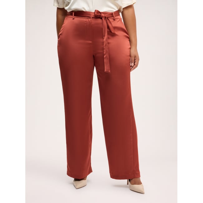 Pantalon en satin avec ceinture marron <span itemprop=
