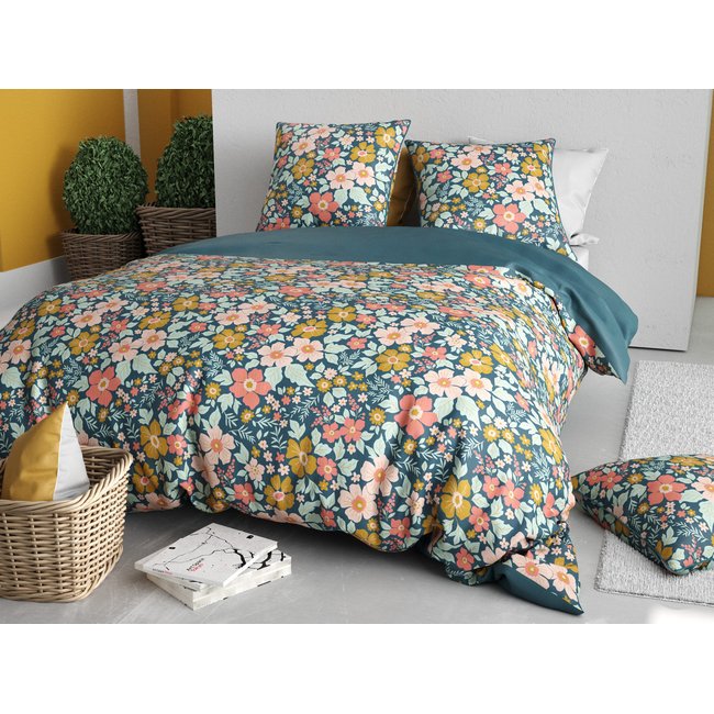 Parure housse de couette  en coton, Ondine bleu <span itemprop=