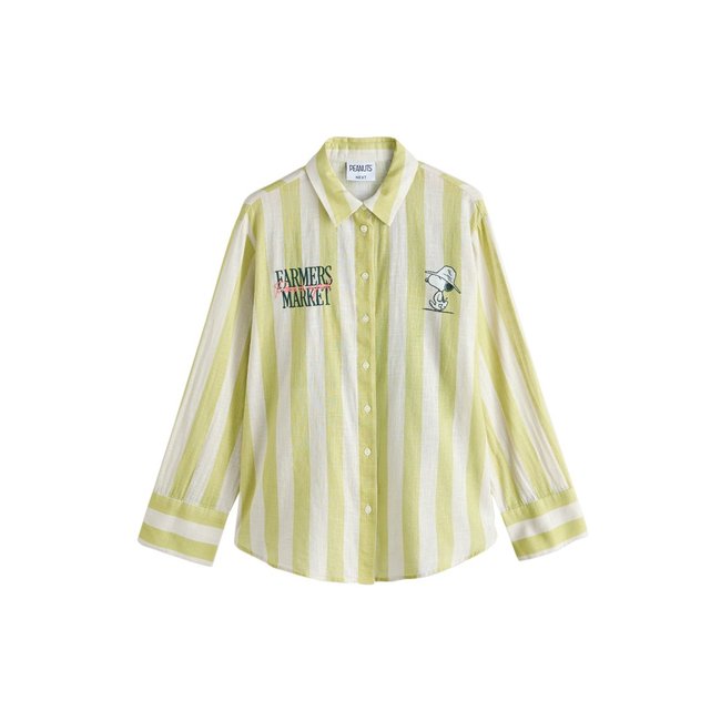 Chemise décontractée manches longues lin bande verte à motif snoopy <span itemprop=
