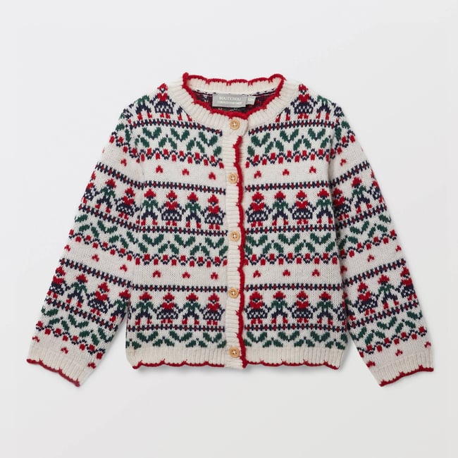 Cardigan tricot jacquard contenant de la laine naturel <span itemprop=