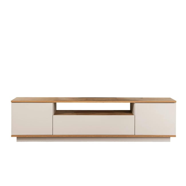 Meuble TV moderne 3 portes - 1 niche MARFA Couleur crème / pin <span itemprop=