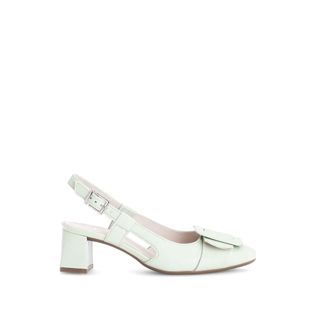Escarpins en cuir à talon décroché block pistache <span itemprop=