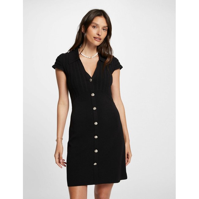 Figurbetontes Kleid mit kurzen Ärmeln schwarz <span itemprop=