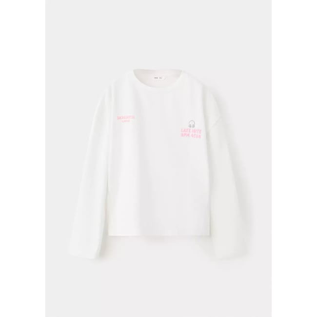 T-shirt en coton imprimé blanc cassé <span itemprop=