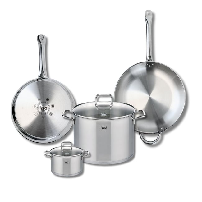 Batterie 2 poêles 28/32cm + 2 faitouts 14/26cm PROFI CITRIN inox <span itemprop=