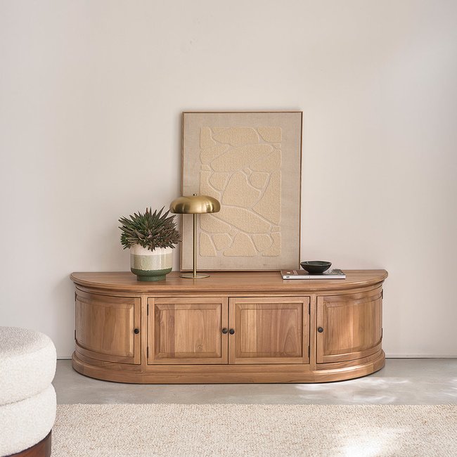 Meuble TV en bois de teck 160 cm 4 portes  ADAM Couleur naturel <span itemprop=
