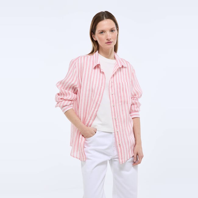 Chemise manches longues rayée en lin patisserie <span itemprop=