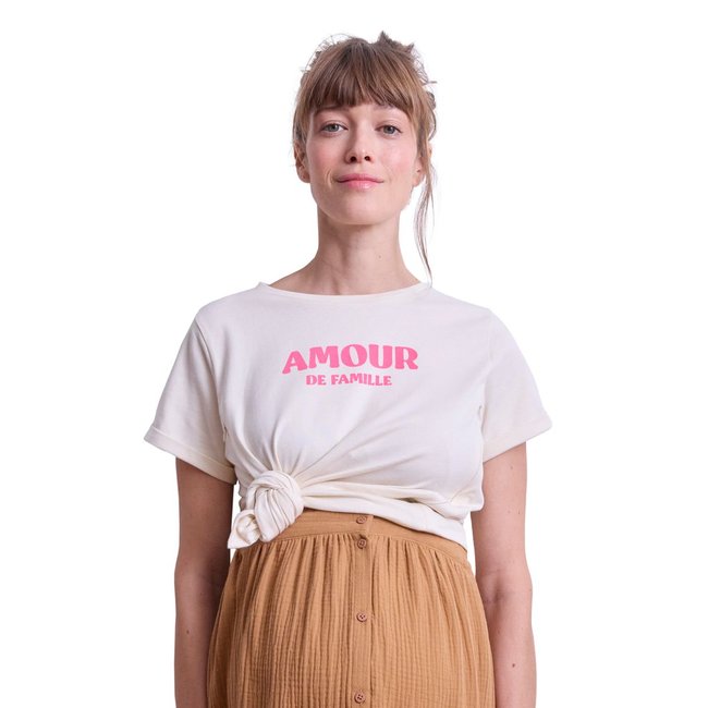 T-shirt grossesse et allaitement à message coton biologique écru <span itemprop=