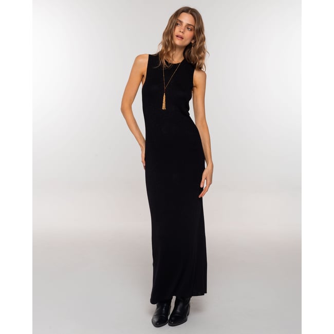 Robe longue en maille avec effet brillant noir <span itemprop=