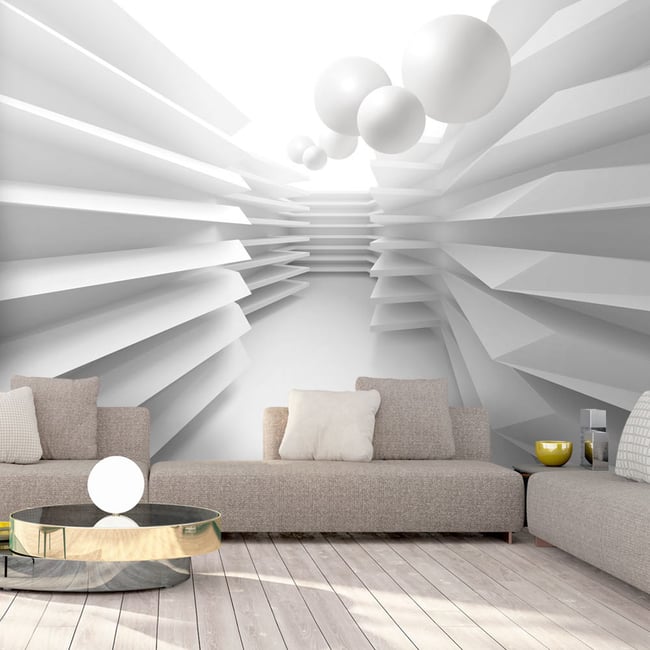 Papier peint intissé panoramique Abstractions White Maze Couleur gris / argent <span itemprop=