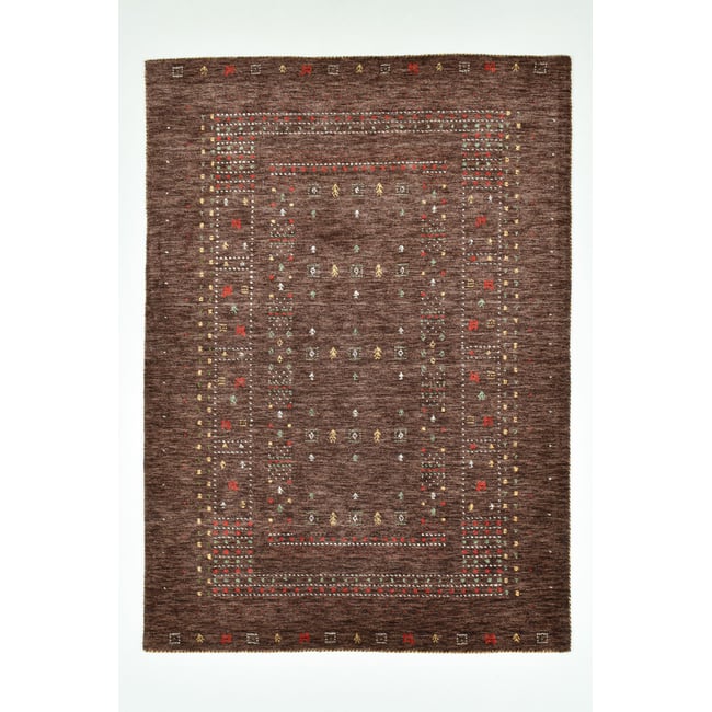 Tapis en laine vierge tissé à la main Couleur marron <span itemprop=