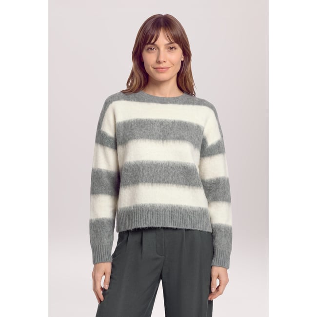 Pull-over en maille à bordures côtelées gris/blanc <span itemprop=