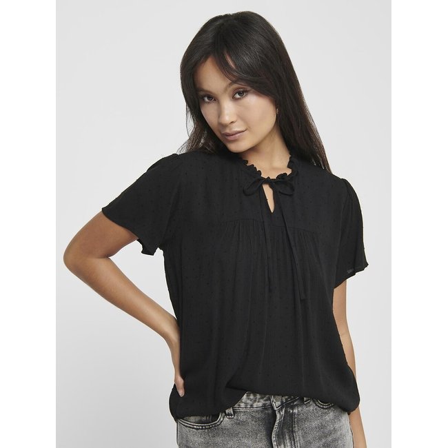 Weiche Viskose-Bluse, Rüschenkragen mit Bindeband schwarz <span itemprop=