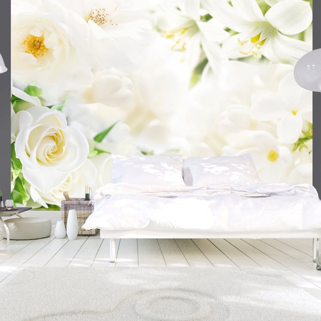 Papier peint intissé panoramique Fleurs White sigh Couleur vert <span itemprop=
