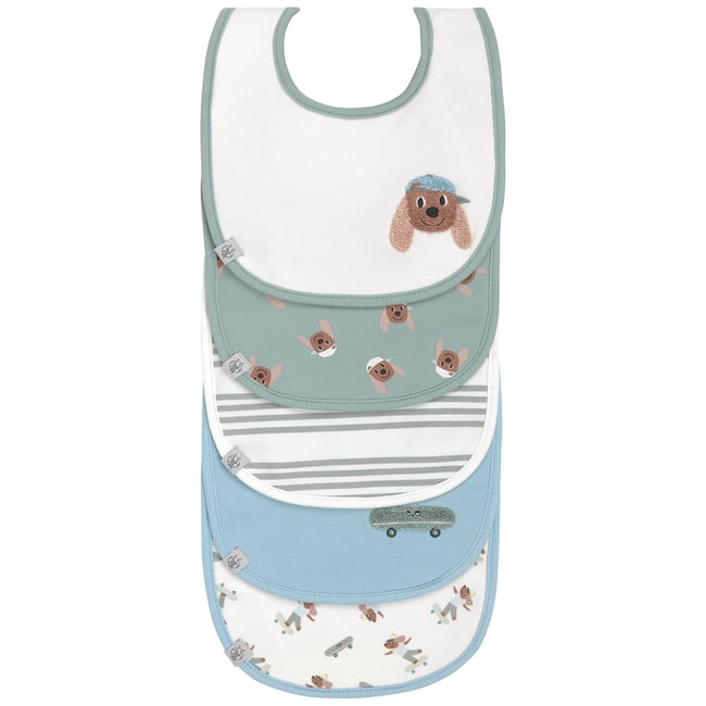 Lot de 5 bavoirs vert, marron, blanc <span itemprop=
