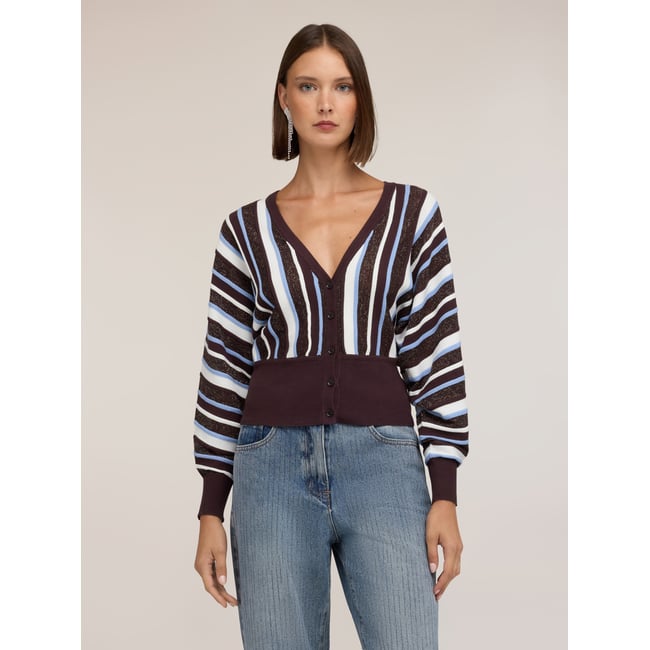 Cardigan rayé à manches kimono marron <span itemprop=