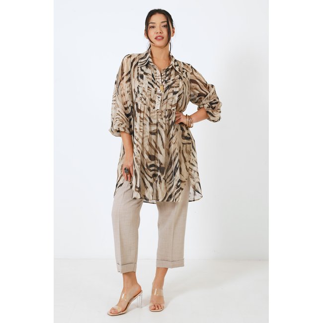 Tunique longue en voile zébrée avec plastron zebra <span itemprop=