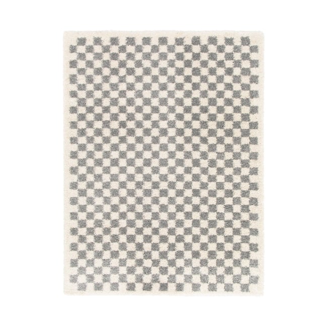 Tapis damier poils longs doux et volumineux CHECKERS Couleur gris minéral <span itemprop=
