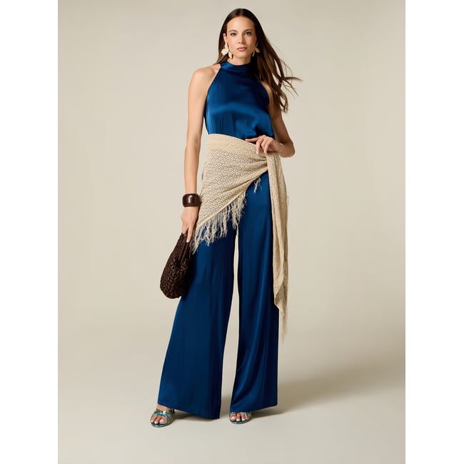 Pantalon palazzo en viscose petrol blue <span itemprop=