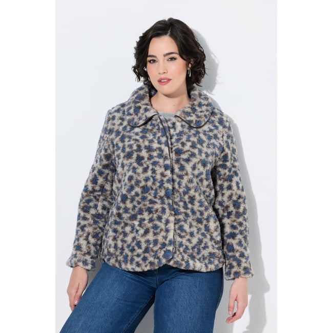 Veste en polaire, motif léopard gris <span itemprop=