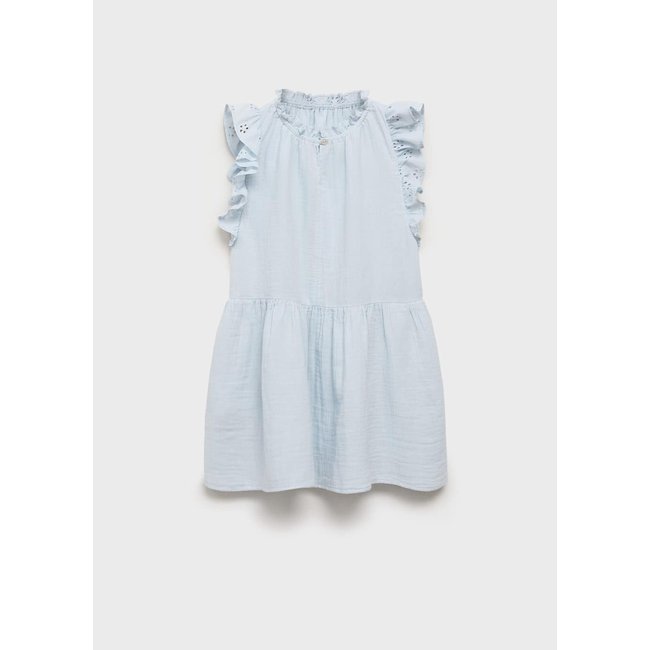 Robe brodée à volants bleu ciel <span itemprop=