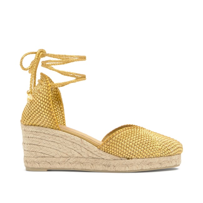 Espadrilles compensées en jute à fils métallisés CORA PLATFORM doré <span itemprop=