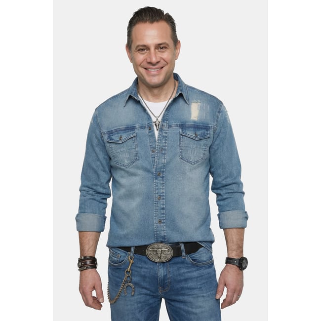 Chemise en jean FLEXNAMIC®, tissu denim bleu jean <span itemprop=