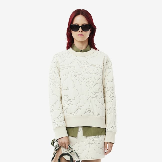 Felpa collo alto fantasia bianco + kaki LACOSTE