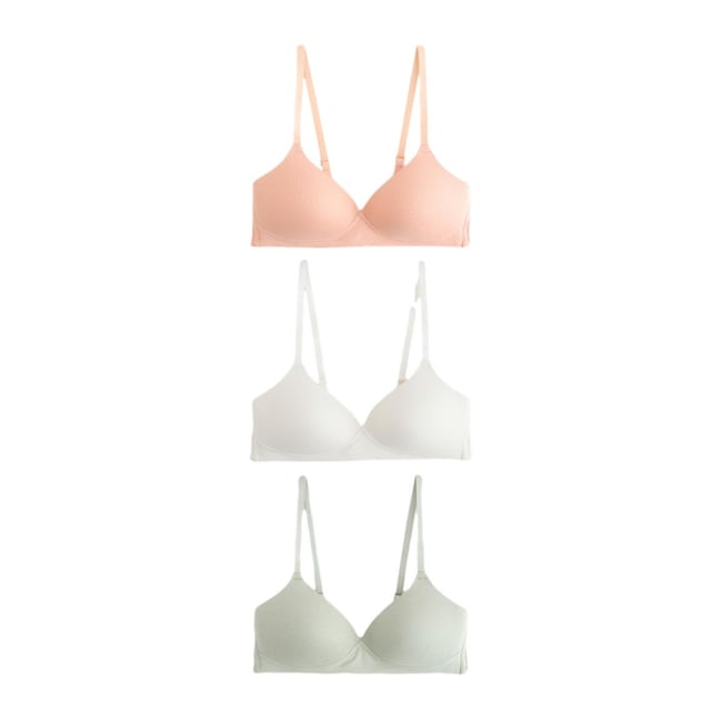 Soutien-gorge en coton mélangé, lot de 3 vert/orange/crème <span itemprop=