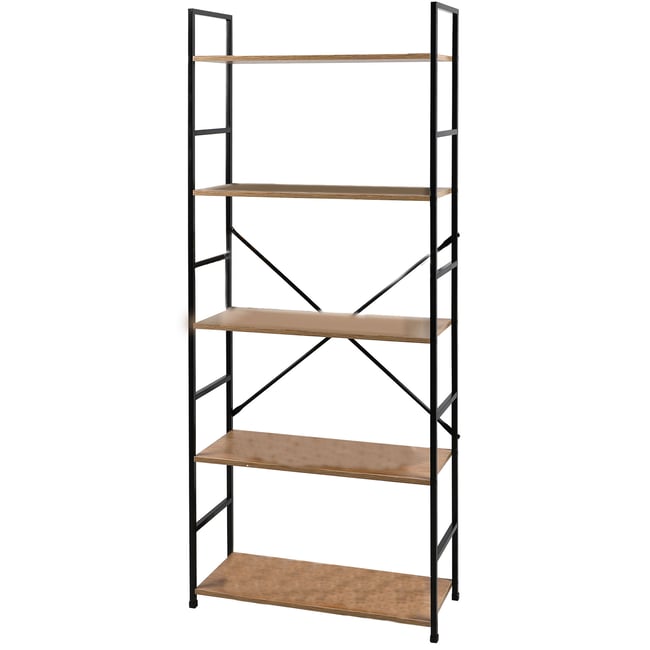 Étagère échelle métal noir et bois 5 étages 58.5x23.5x144cm Couleur bois <span itemprop=