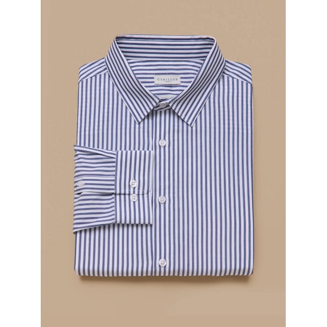 Chemise  coton biologique - coupe ajustée rayure bico bleu <span itemprop=