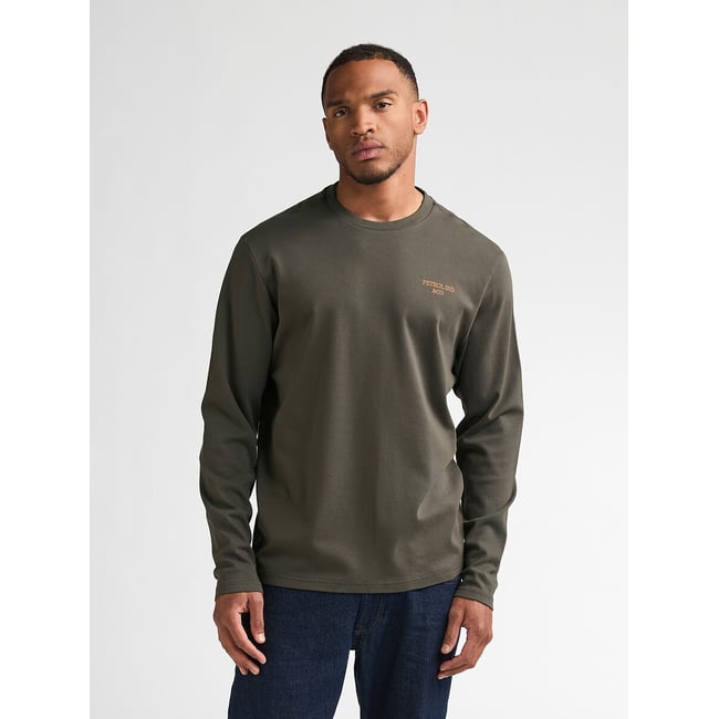 Camiseta de manga larga, cuello redondo gris verde <span itemprop=