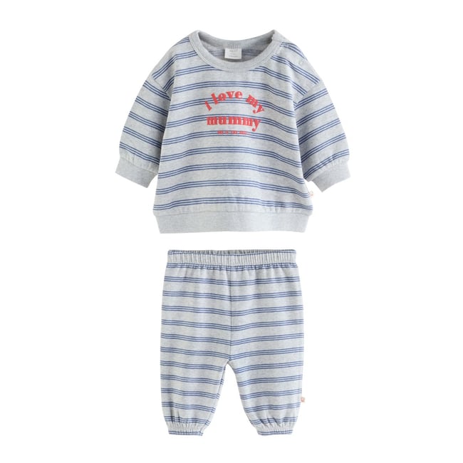 Ensemble sweat et pantalon de jogging bébé gris/bleu <span itemprop=