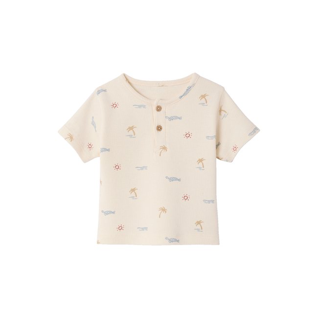 Tee-shirt en maille nid d'abeille imprimée écru <span itemprop=