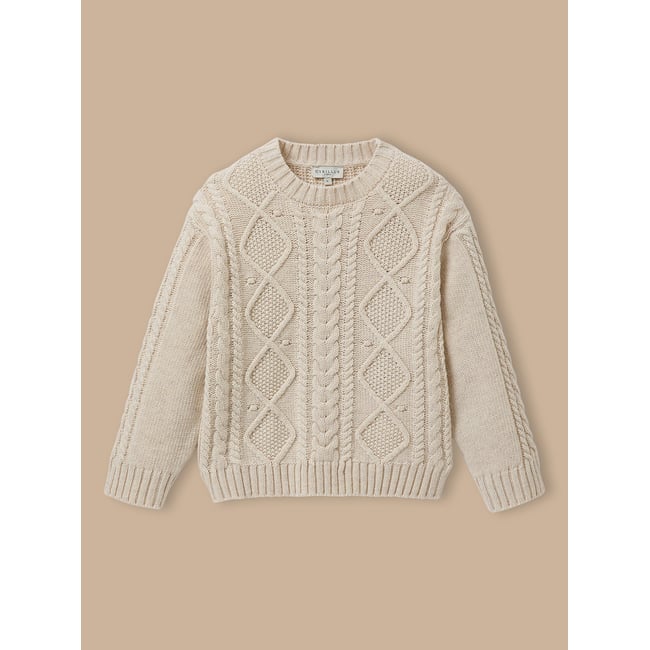 Pull torsadé avec laine ecru chine <span itemprop=