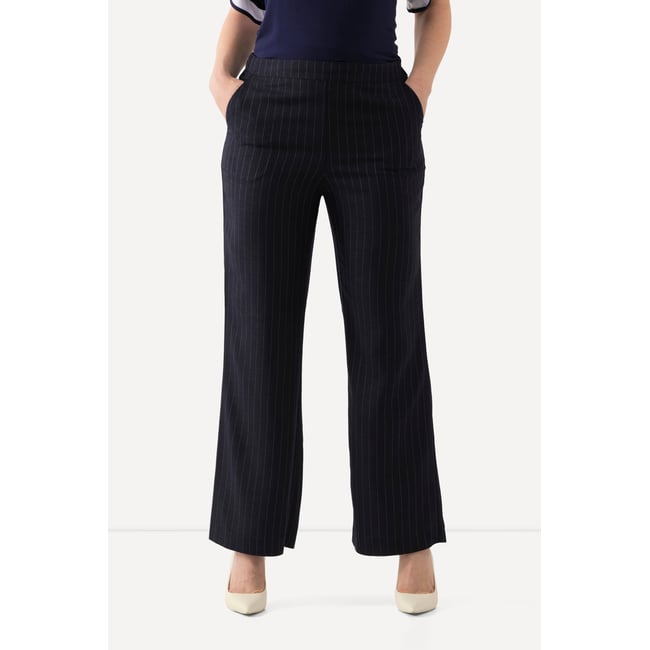 Pantalon de tailleur, fines rayures marine <span itemprop=