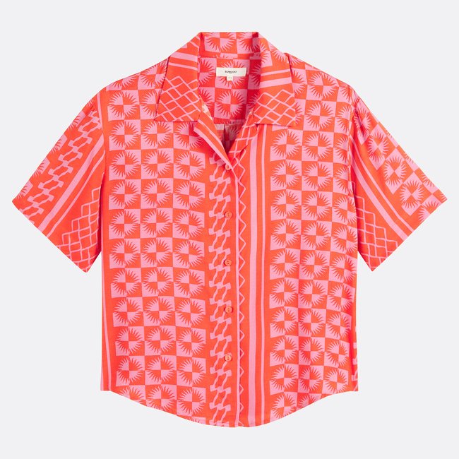 Short Sleeve Printed Shirt with Loose Fit, Luz, red, SUNCOO