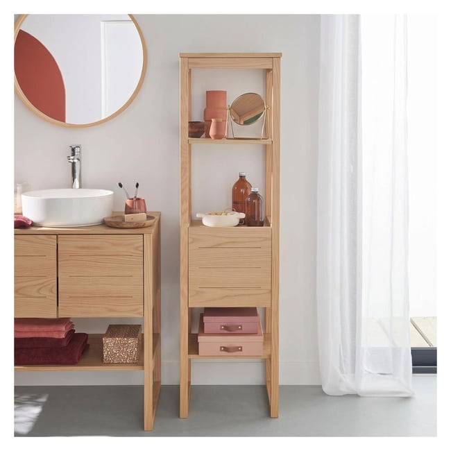 Colonne de salle de bain chêne ATOLL Couleur bois <span itemprop=