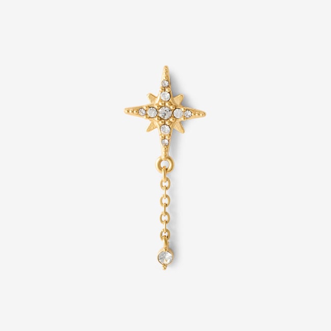 Piercing helix/tragus étoile et chaine en acier chirurgical doré <span itemprop=