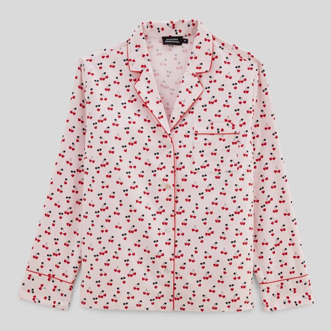 Chemise de nuit manches longues imprimé cerise en coton BIO petale <span itemprop=