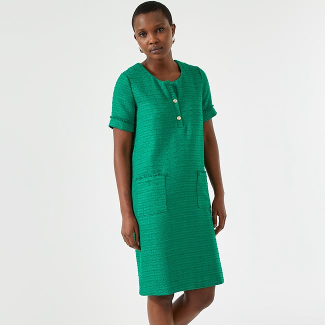 Robe Tweed Texturée Evan-Picone - Taille 6 (US) - Manches Bonnet - Style Empire - Neuf Sans étiquette