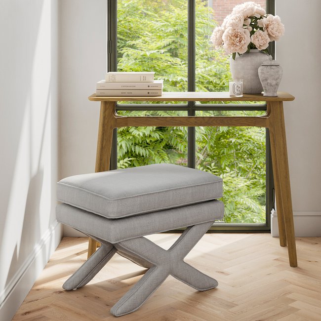 Blythe Linen Accent Stool, light grey, SO'HOME