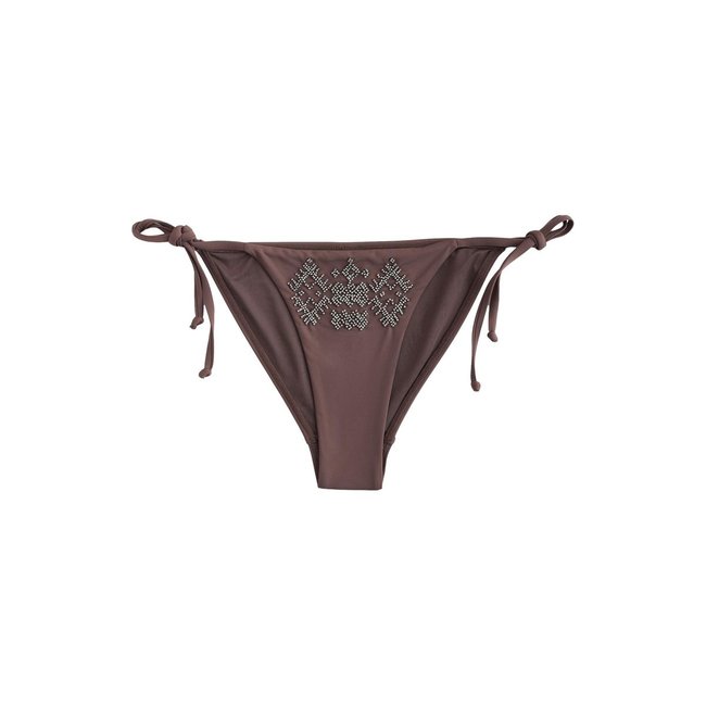 Bas de bikini fantaisie noué sur les côtés marron chocolat <span itemprop=