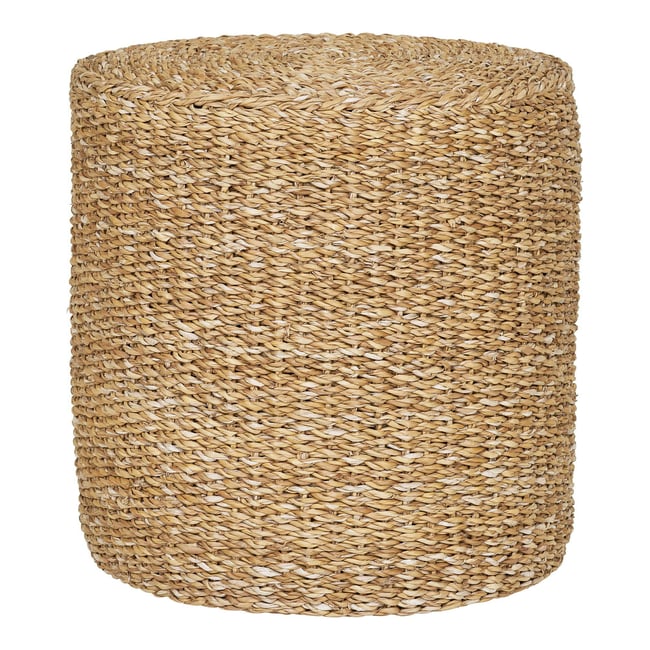 Pouf rond en jonc de mer, style bohème BRUGES Couleur beige <span itemprop=