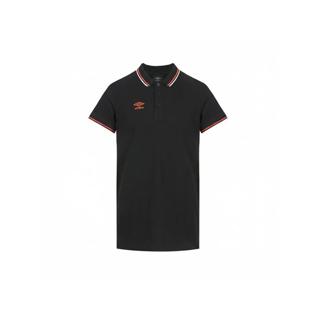 Polo piqué de coton noir/orange/blanc <span itemprop=
