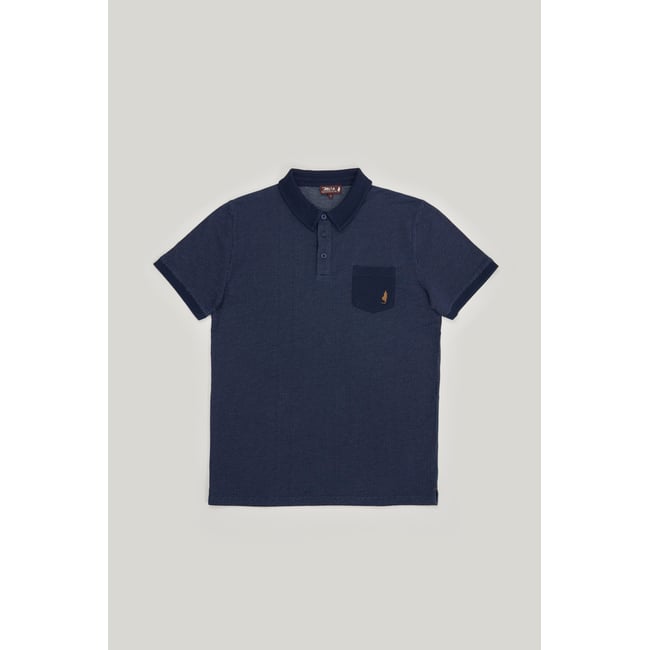 Polo à motif tête d'épingle avec poche bleu marine <span itemprop=