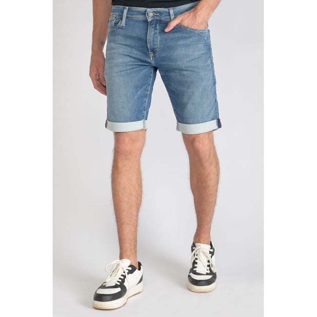 Bermuda En Jeans Stretch 'Mike' - Bleu Délavé - Coupe Courte - Taille Standard - Fermeture Zip - 97% Coton
